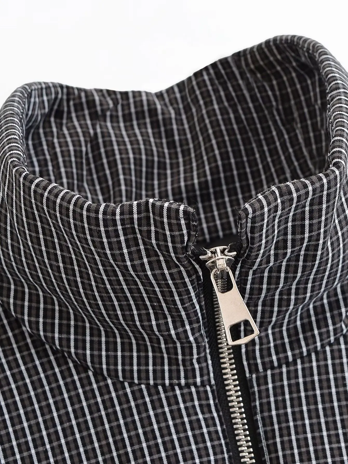 Retro Damen Karo-Jacke, modisch, mit Stehkragen, Kordelzug am Saum, lockere Passform, karierte Oberbekleidung, lässiger Mantel mit langen Ärmeln und Taschen – Detail 6