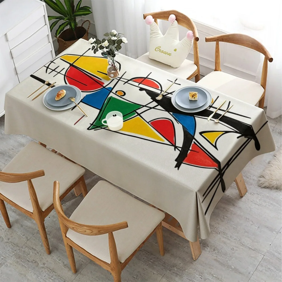 1pc Mondrian Geometric Tablecloth, Minimalist Nordic Style, Living Room And Dining Room Decor, Bright And Premium Colors, All Seasons Use, Mondrian Geometric Art Tablecloth