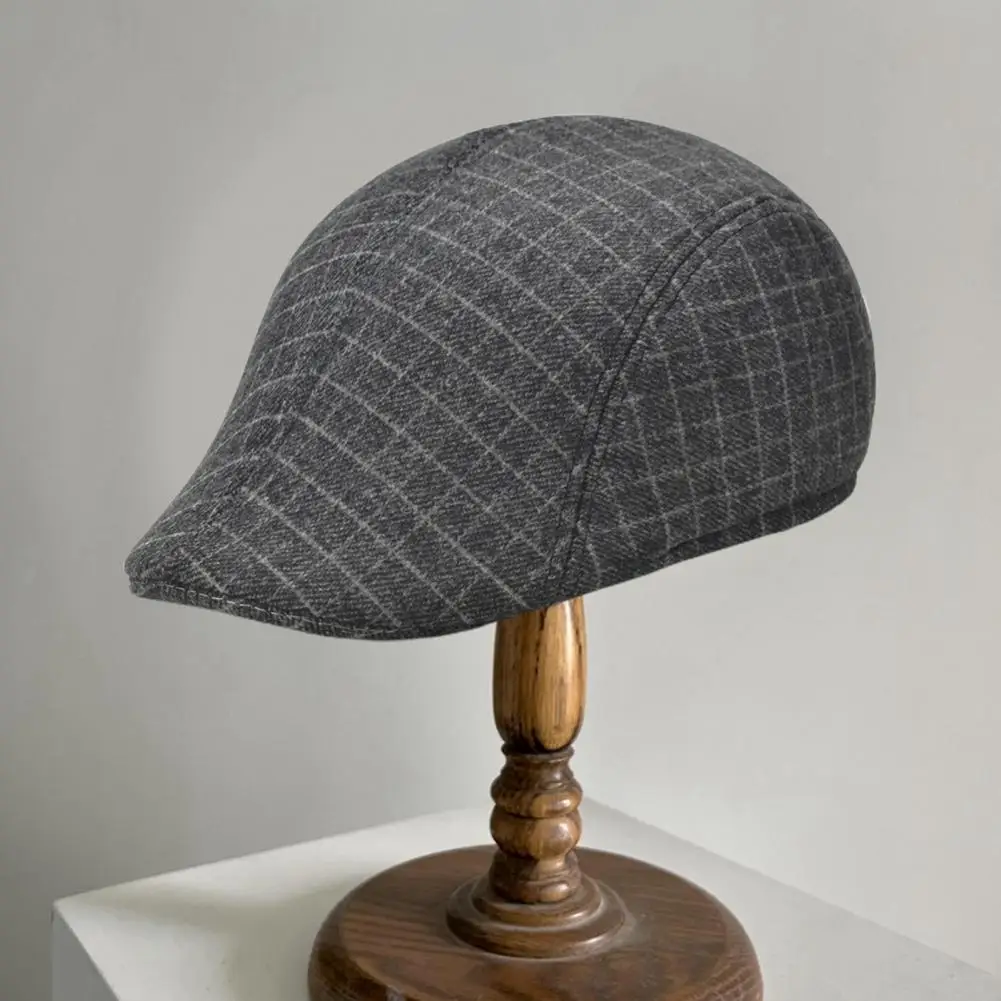 Men Beret Plaid Peaked Dome Short Brim Sweat Absorption Vintage Windproof Sun Protection Painter Retro England Hat Streetwear