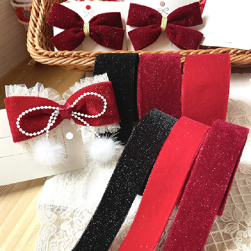 Luxury Glossy Velvet Fold Over Ribbon Christmas 25mm 40mm For Bow Material Tie Hat Sewing Crafts DIY Hair Accessories 10Meters