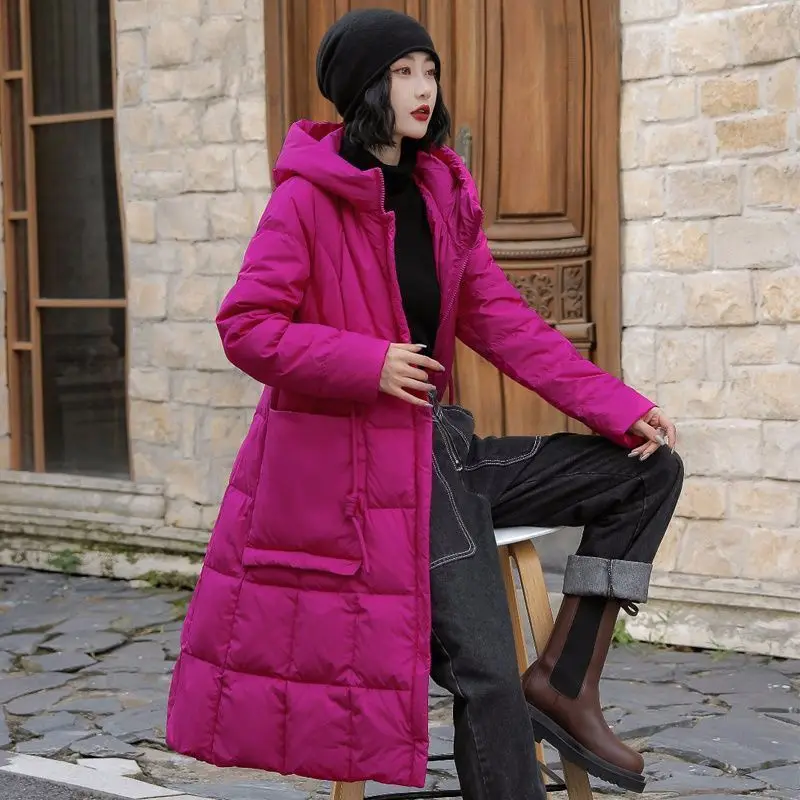 2026 European Winter Women's Down Jacket Hooded White Duck Down Strap Warm Down Jacket