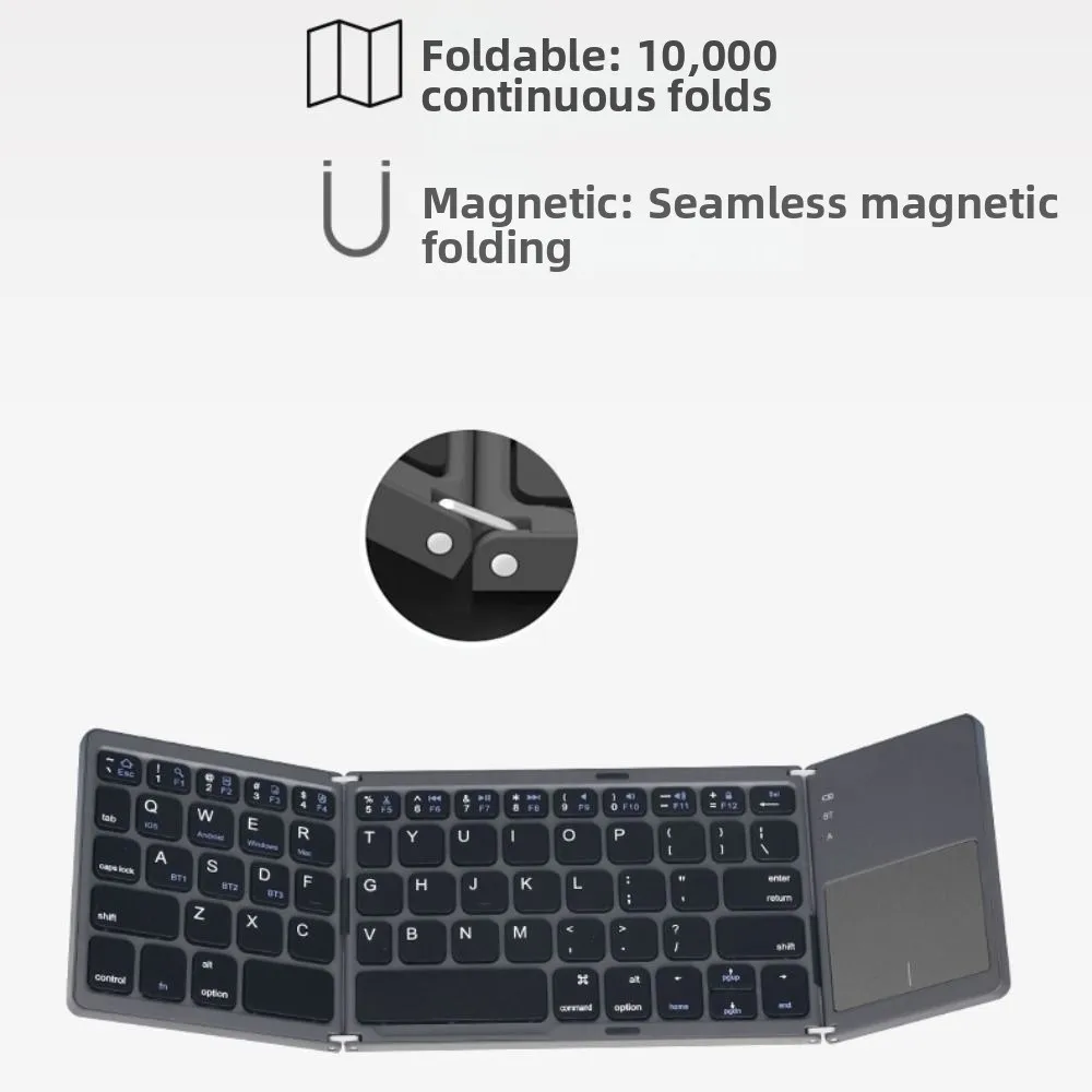 Slient Foldable Wireless Keyboard Universal Multi-Function Bluetooth Keyboard Ergonomic Compact Rechargeable Keyboard