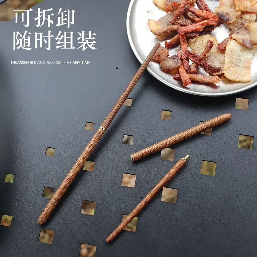 Outdoor portable folding solid wood chopsticks camping picnic utensils stainless steel 304 unpainted red sandalwood chicken wing