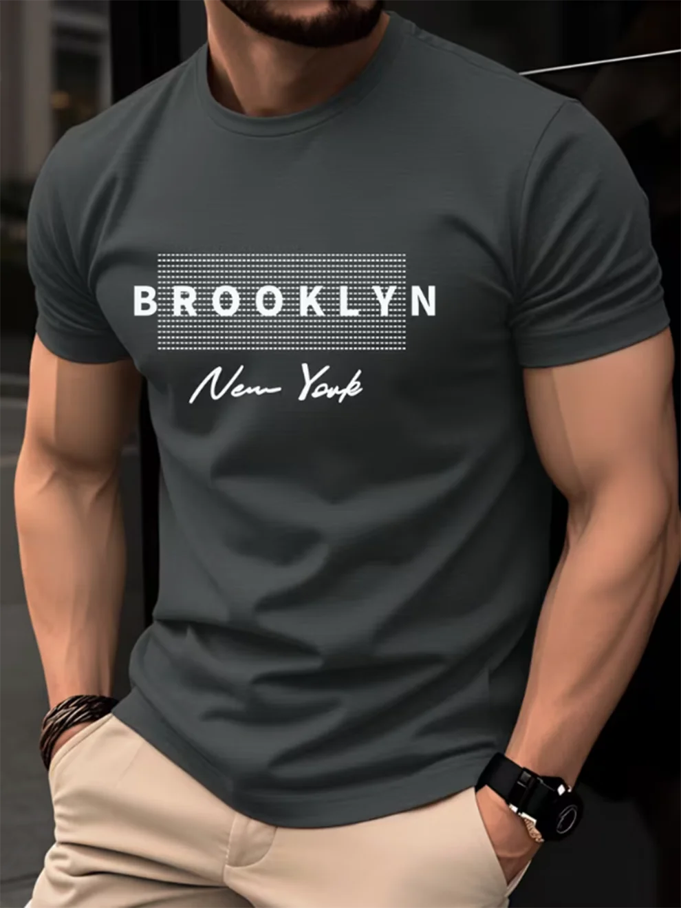 Men Quick Dry Sports T Shirt Vintage BROOKLYN New York Letter Print Breathable Crew Neck Summer Casual Street Tees