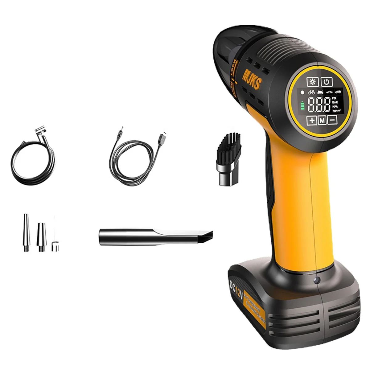 Wireless Hand Vacuum Cleaner & Air Compressor with & Extensive Accessory Set - Inflating Car Tires