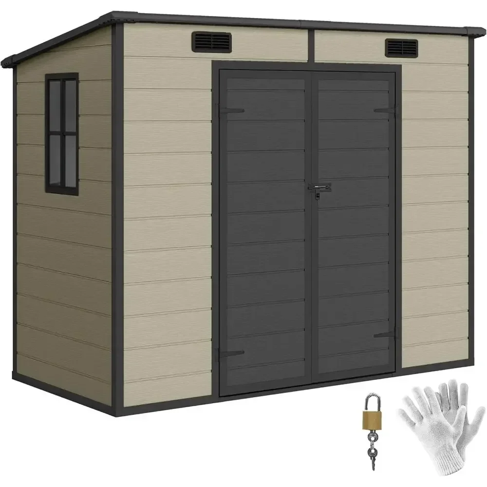 8' x 4' Outdoor Storage Shed, Waterproo Resin Plastic Shed with loor, Window, Lockable Door and Vents, All-Weather Garden Tool S