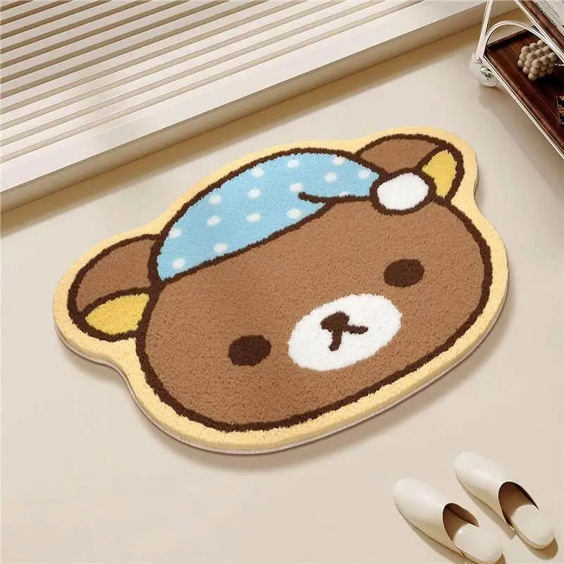 VIKAMA Twin Bears Bath Mat Cute Irregular Absorbent Non Slip Bath Rug For Bathroom Floor Bedroom Kawaii Decor