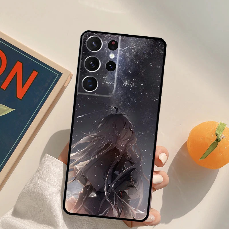 Funda de teléfono de chica de Anime triste para Samsung Galaxy S25 Ultra S24 S20 S21 S22 S23 Plus S9 S10 S24 FE contraportada