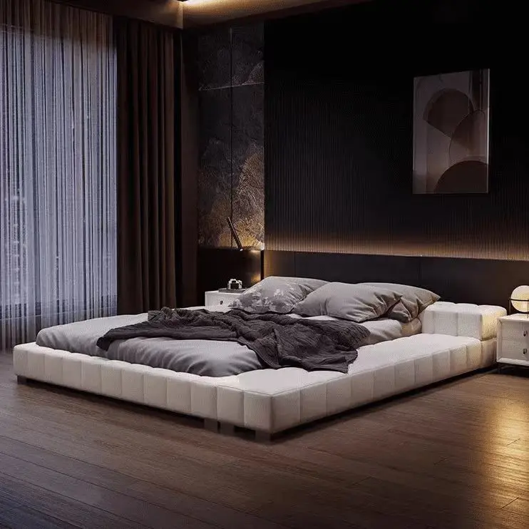 

*&Factory Price Comfort Bedroom Furniture Modern Square Tufted Leather Soft Bed Frame Queen king Size Ottoman Storage Bed