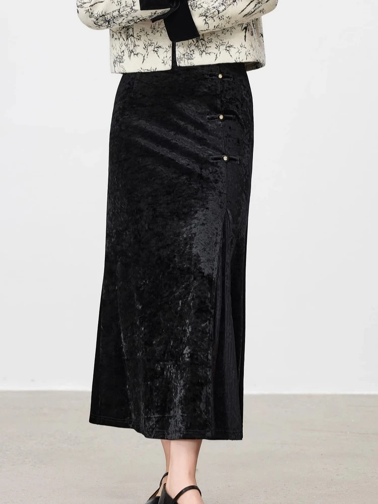 

SENTUBILA женская юбка-труба, осень 2022, национальный стиль, золотой диск, пряжка, подол, кружевная элегантная повседневная юбка 154QH3726