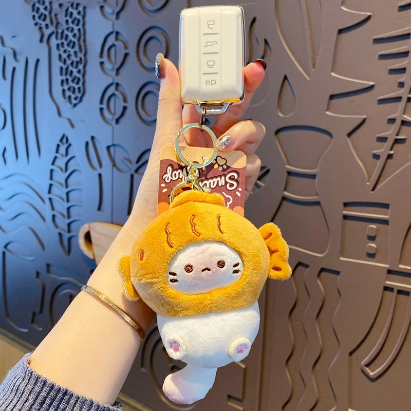 Super Cute Simulation Small Animal Toast Cat Plush Doll Keychain Pendant Creative Squeeze Will Squeak Plush Backpack Pendant