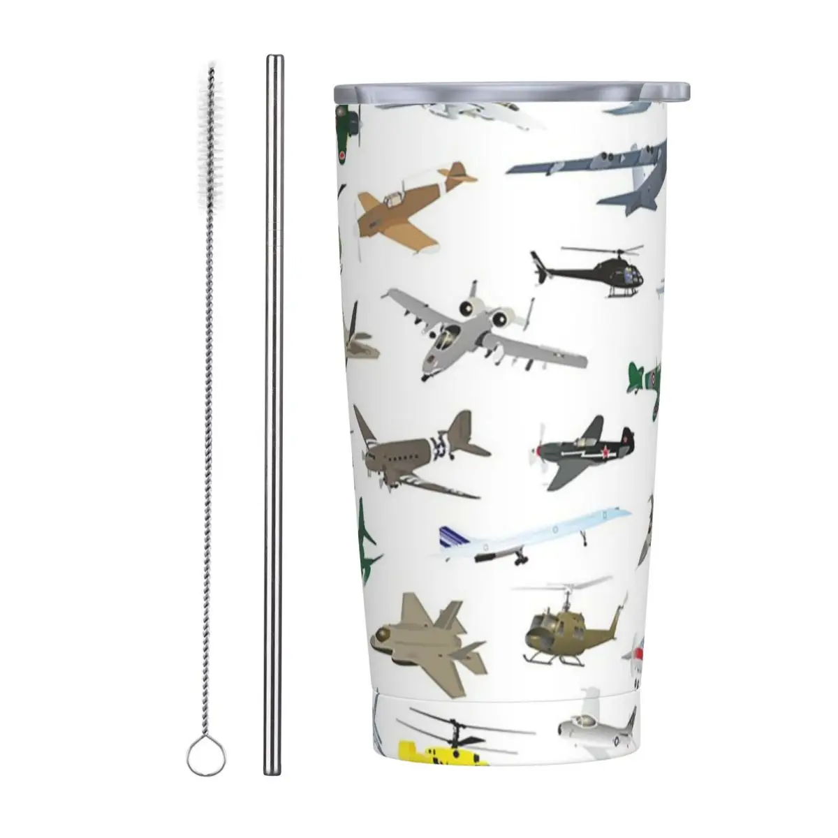 Various Colorful Airplanes And Helicopters Stainless Steel Tumbler Vacuum Insulated Mug Thermal Cold Cup Straws With Lid 20oz