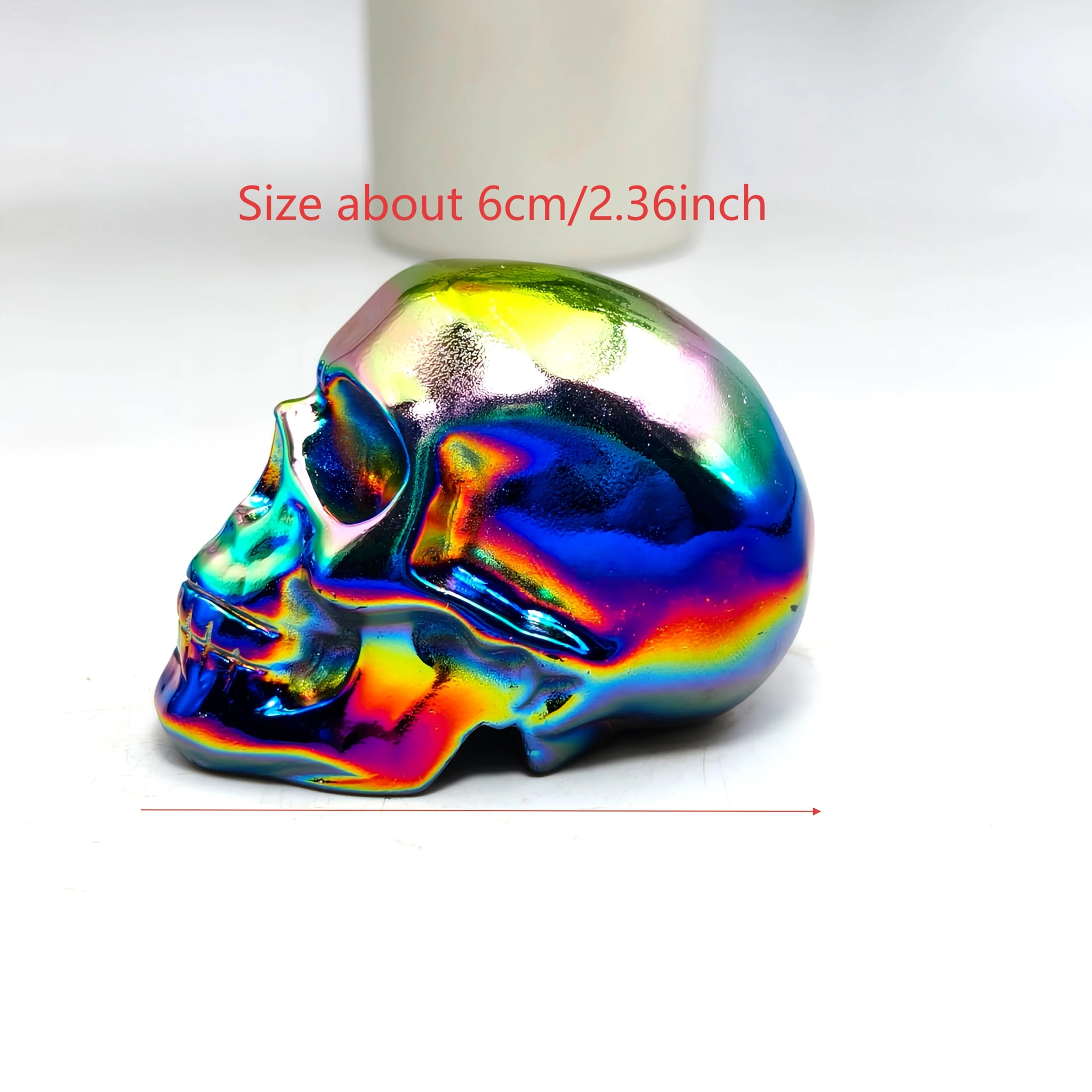 1pc Aura Obsidian Skull Iridescent Flame Stone Carving, Rainbow Holographic Halloween Decor
