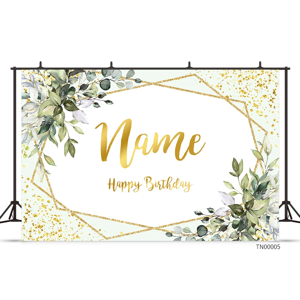 Custom Name Photo Tree Flower Gold Glitter Birthday Party Banner Backgrounds Baby Shower Bridal Wedding Diy Photography Backdrop