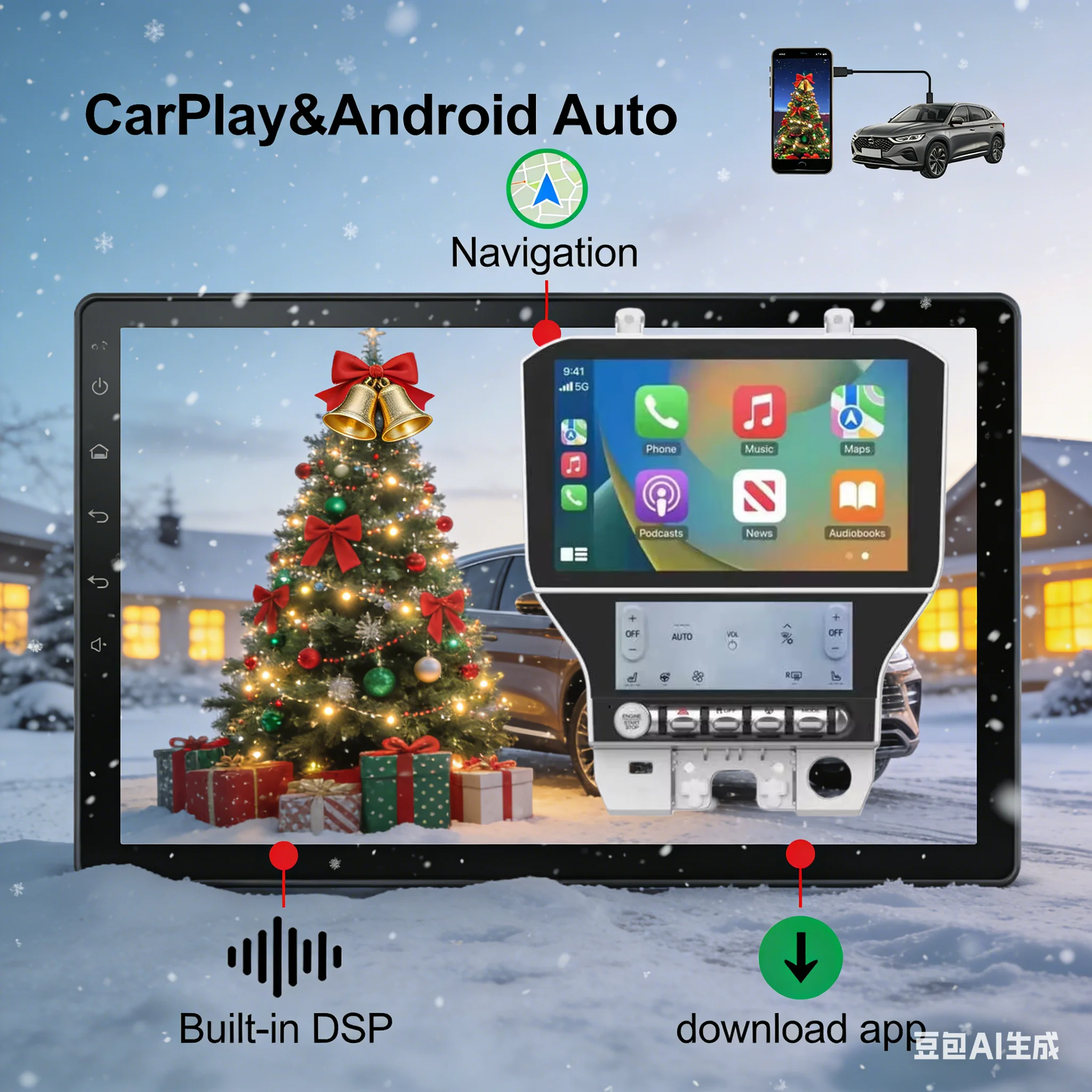 Android14 Dual Screen For Ford Mustang 2015-2021 Carplay Car GPS Navigation Auto Stereo Head Unit Multimedia Player Car Radio