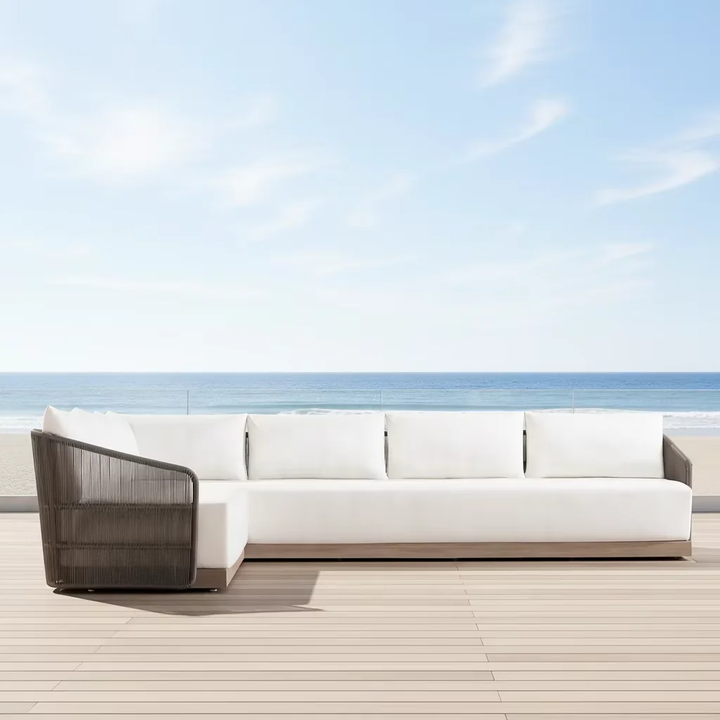 # Rope And Solid Wood Mixing Hotel Outdoor Sitting Furniture Sectional Teak Sofa