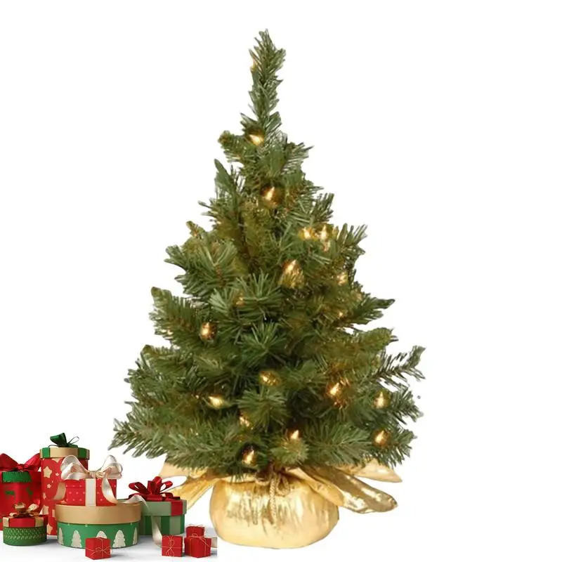 

Artificial Christmas Tree Small Christmas Pine Tree 60cm Realistic Pre-lit Christmas Tree With Warm White LED Lights Christmas