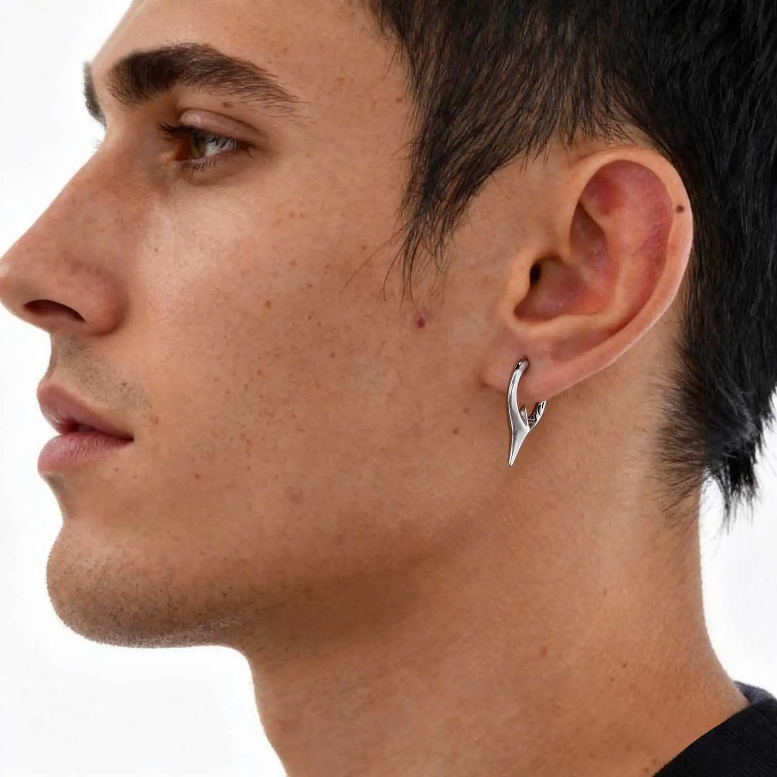 Vnox Stainless Steel Star Huggie Hoop Earrings for Men Boys, 14.8mm Wide 22.5mm High, Punk Silver Color Earring for Pierced Ears