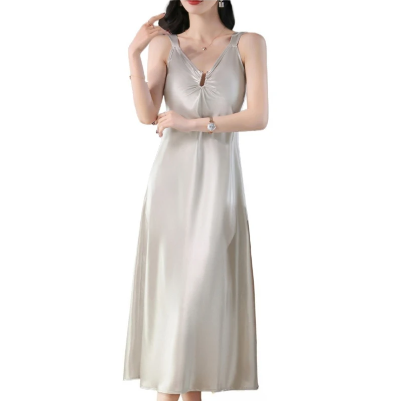 黒のドレス夏の婦人服 2025 新しい胸プリーツサテンロングドレス誕生日ドレス女性のためのストラップセクシーな背中の開いたドレス