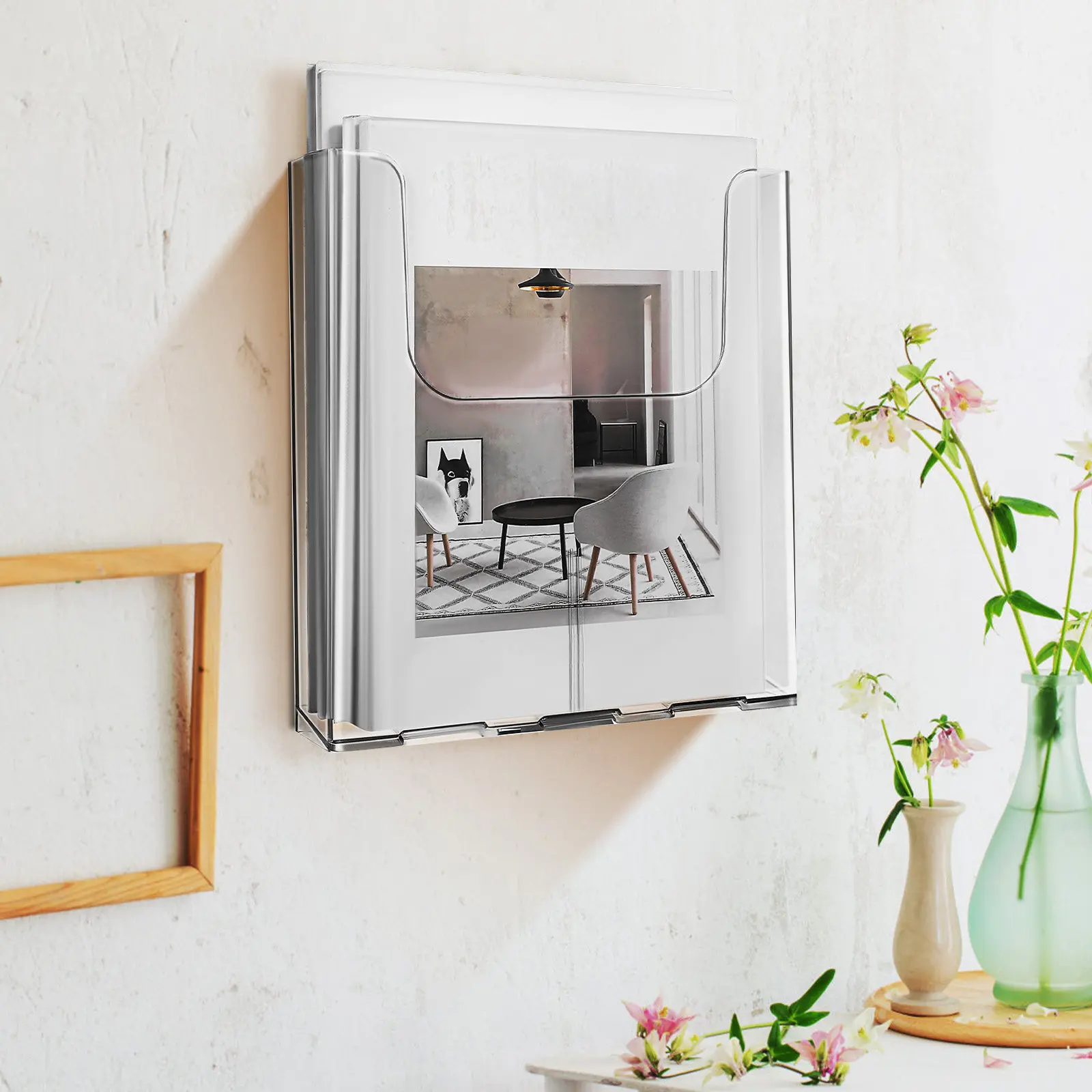 4Pcs Transparent Acrylic Wall Brochure Holder Minimalist Document Organizer for Office School Retail A4 Magazine Literature