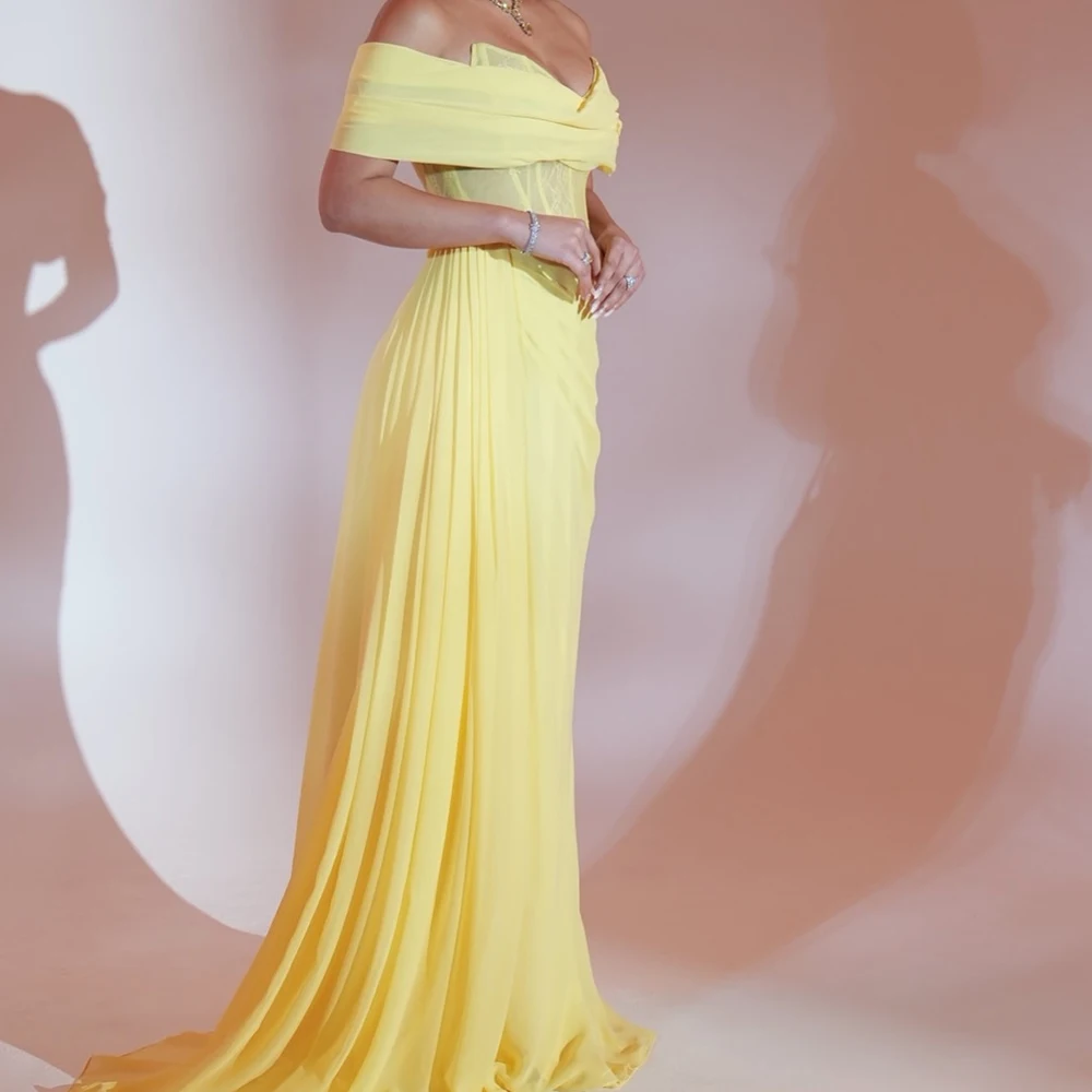 

Customized Mermaid Evening Dresses Floor-length Off The Shoulder Sleeveless Prom Gown Fsahion Pleat Backless Lace-up Party Gown