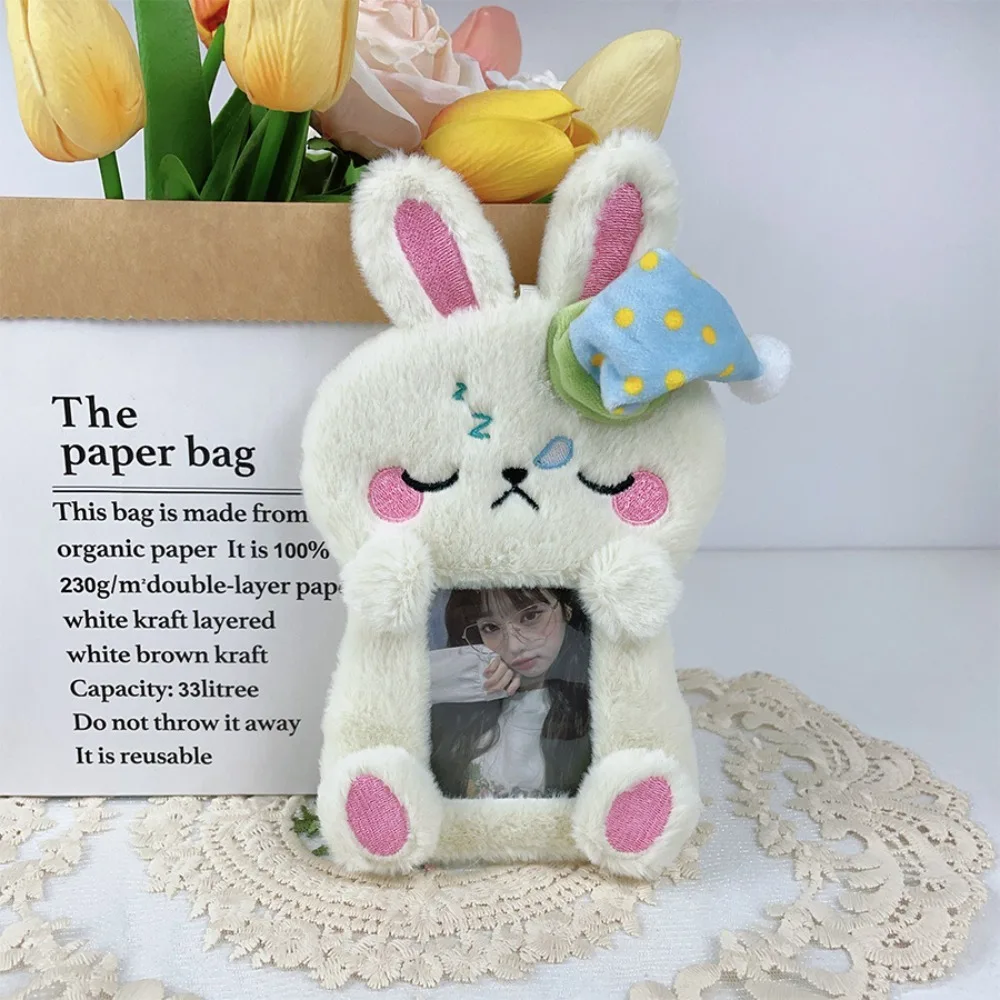 Cute Rabbit Card Protector Cartoon PVC Idol Photo Holder ID Protection Set Slide Cover Card Bag Plush Card Holder Album