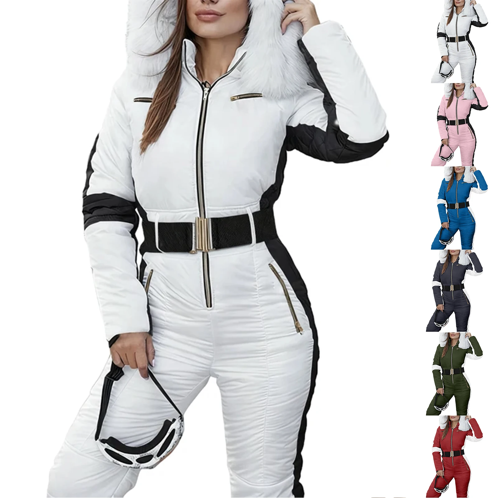 

Zipper Sports Skiing Set Hooded Ski Suit Winter Outdoor Fashionable One-Piece Ski Suit Ladies' Sports Skiing Set