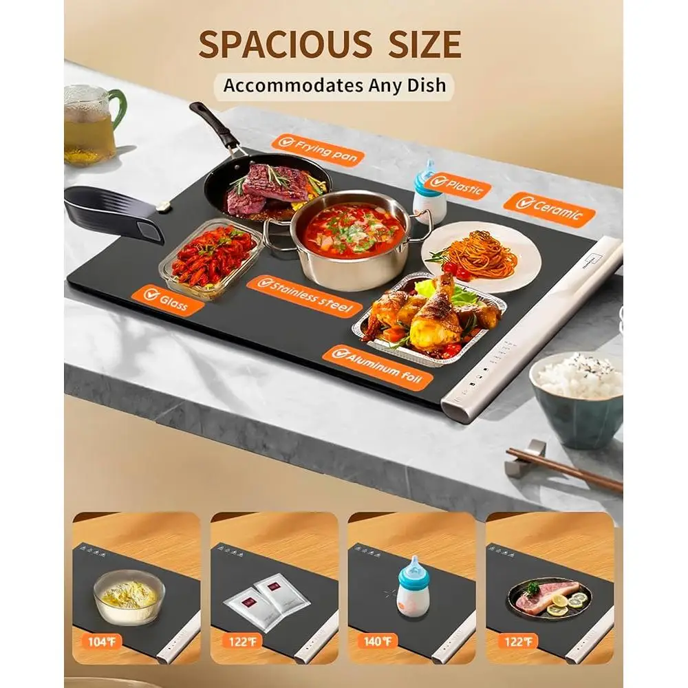Electric Warming Tray Silicone Food Heating Mat Dual Zone Temperature Control Child Lock Roll Up Storage Buffet Defrosting