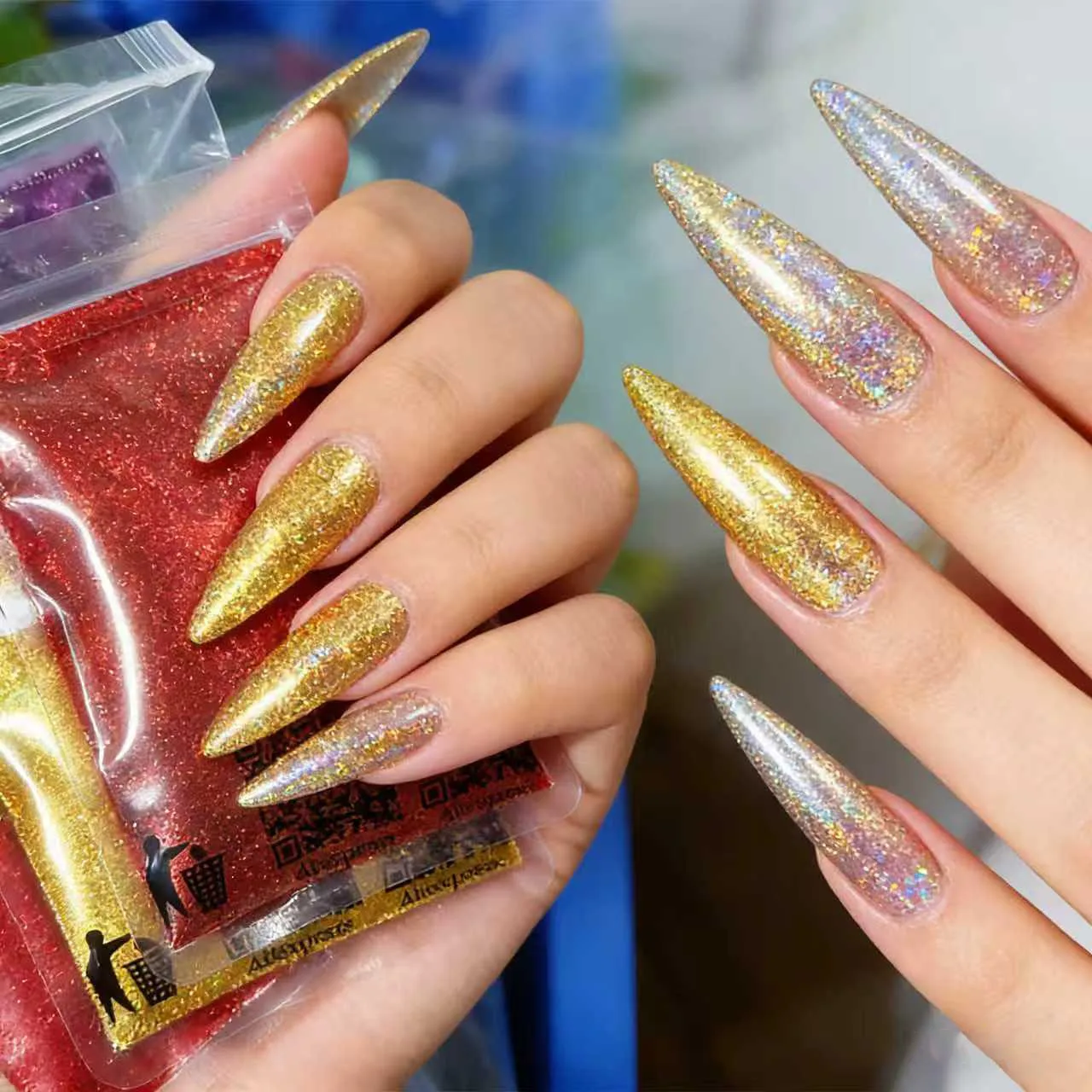 50g/Beutel Schillerndes Laser-Nagelglitzerpulver 0,2mm Holographische Nagelglitzerflocken Staubpulver für DIY-Nagel-Maniküre-Zubehör – Detail 2