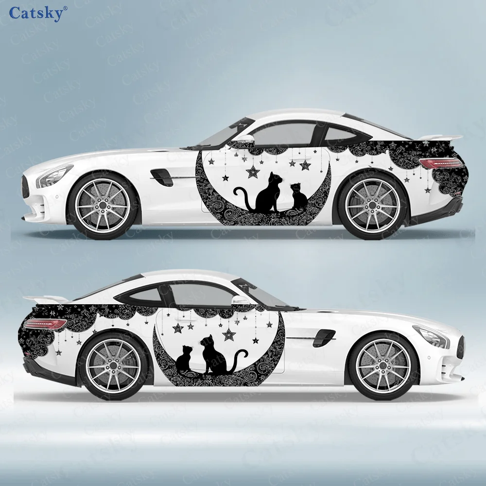 

Черная кошка, луна, звезды, боковая наклейка для автомобиля, водонепроницаемая, устойчивая к царапинам наклейка из ПВХ, защита автомобиля, автоаксессуары в подарок