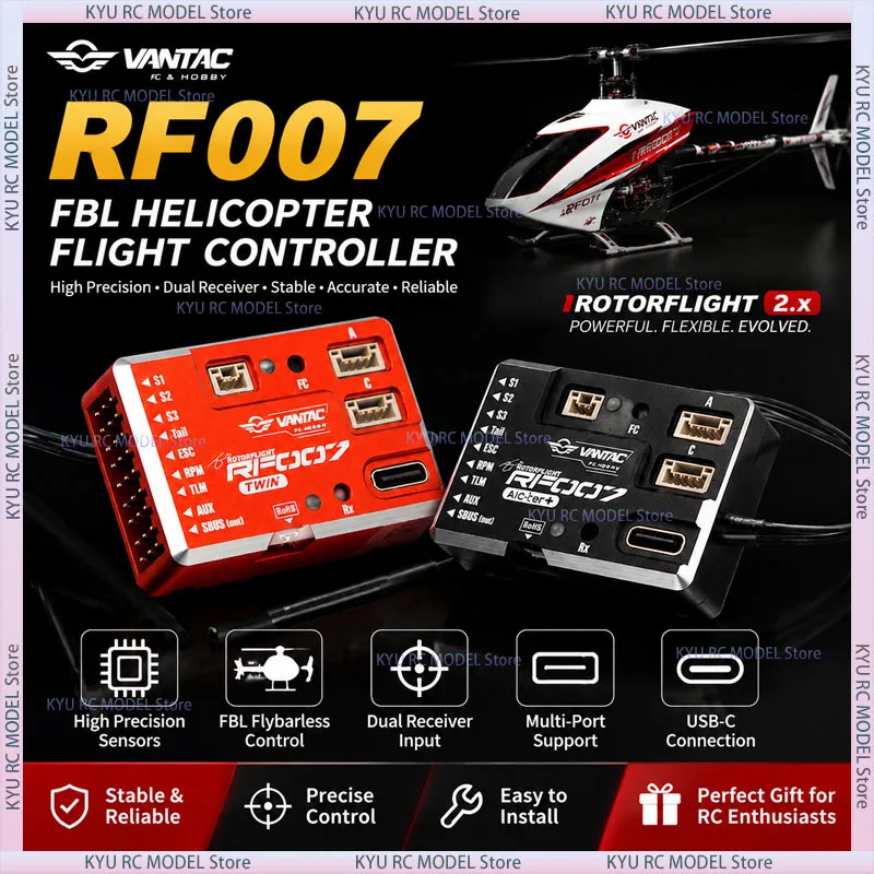 

VANTAC RF007 FBL Helicopter Flight Controller Module High Precision Dual Receiver For Rc Helicopter Flying Hobbyists