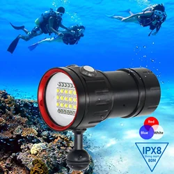 Professional Underwater 27 LED Photography Light Highlight Lamp 20000Lumens Diving Flashlight 100M Waterproof Video Camera torch