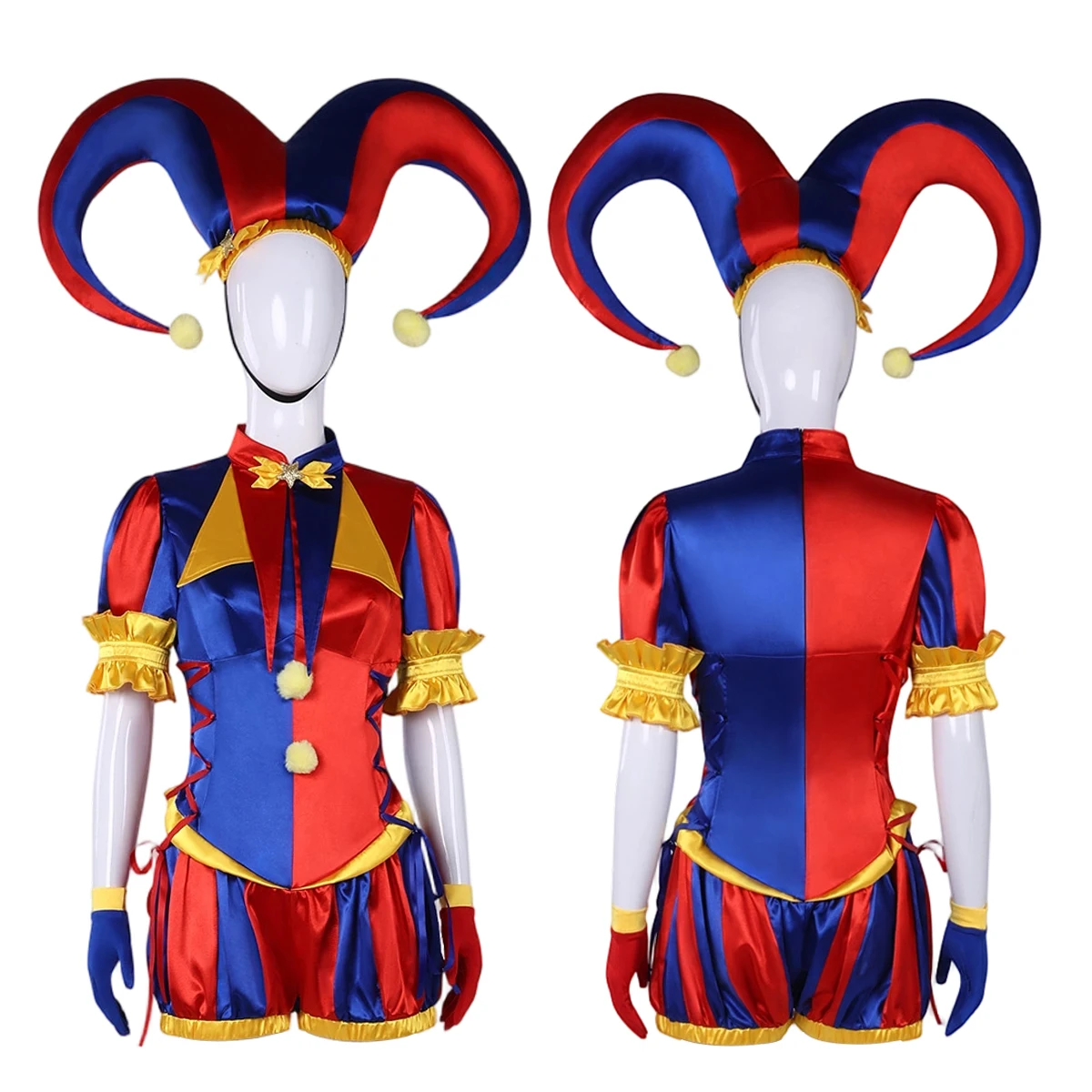 

HOLOUN Circus Anime Pomni Cosplay Costume Jumpsuit Clown Hat Gloves Convention Halloween Christmas