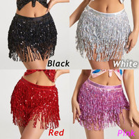 Stage Performance Belly Dance Layer Sequins Tassel Chain Belts Skirt Wrap Club Indian Latin Hula Dancer Beach Hip Waist Scarf