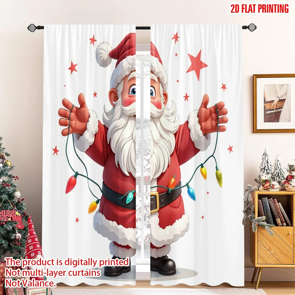 

2pcs 2D flat printing Merry Christmas Popular Curtain Santa Claus Christmas Lights 100% Polyester Without Electricity Holiday