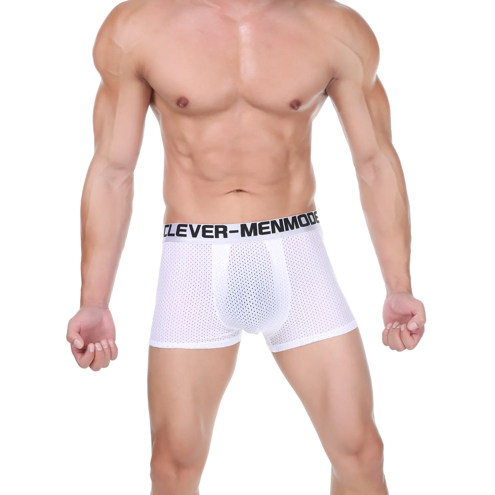 Men's Underwear Summer Breathable Boxer Briefs Mesh Hole Ice Silk Thin Sexy U-Convex Quick-Drying Boxer Briefs