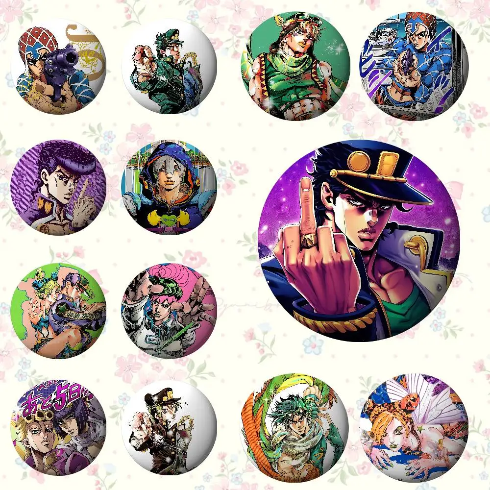 

Cool J-JoJo's Bizarre Adventure Badges Badges Cartoon Round Brooches On Backpack Jacket Acrylic Button Pins Collection Gifts