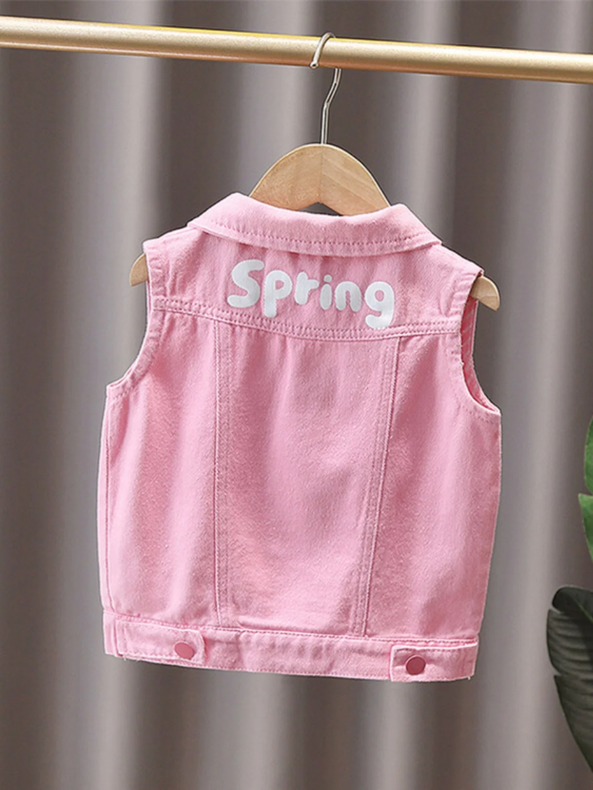 

Girls Denim Vest Spring Autumn Faionable Outerwear Pink Cotton Silk Top Little Girl's Jaet Trendy oulder Pad Vest