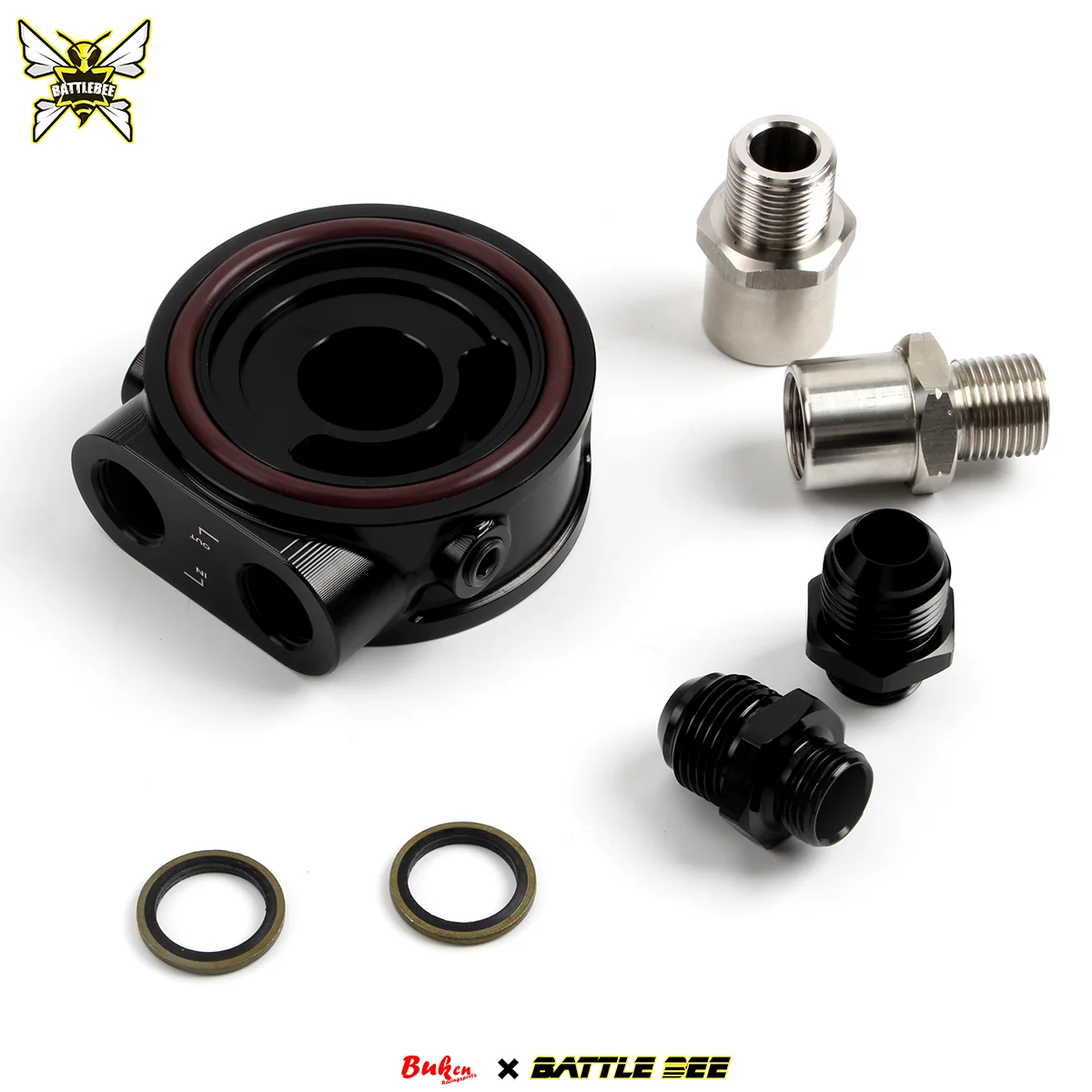 

-Engine Radiator Adapter Oil Cooler Filter Sandwich Plate Thermostat Adaptor Universal AN8 AN10 Aluminum Alloy CNC BB-OFA-015