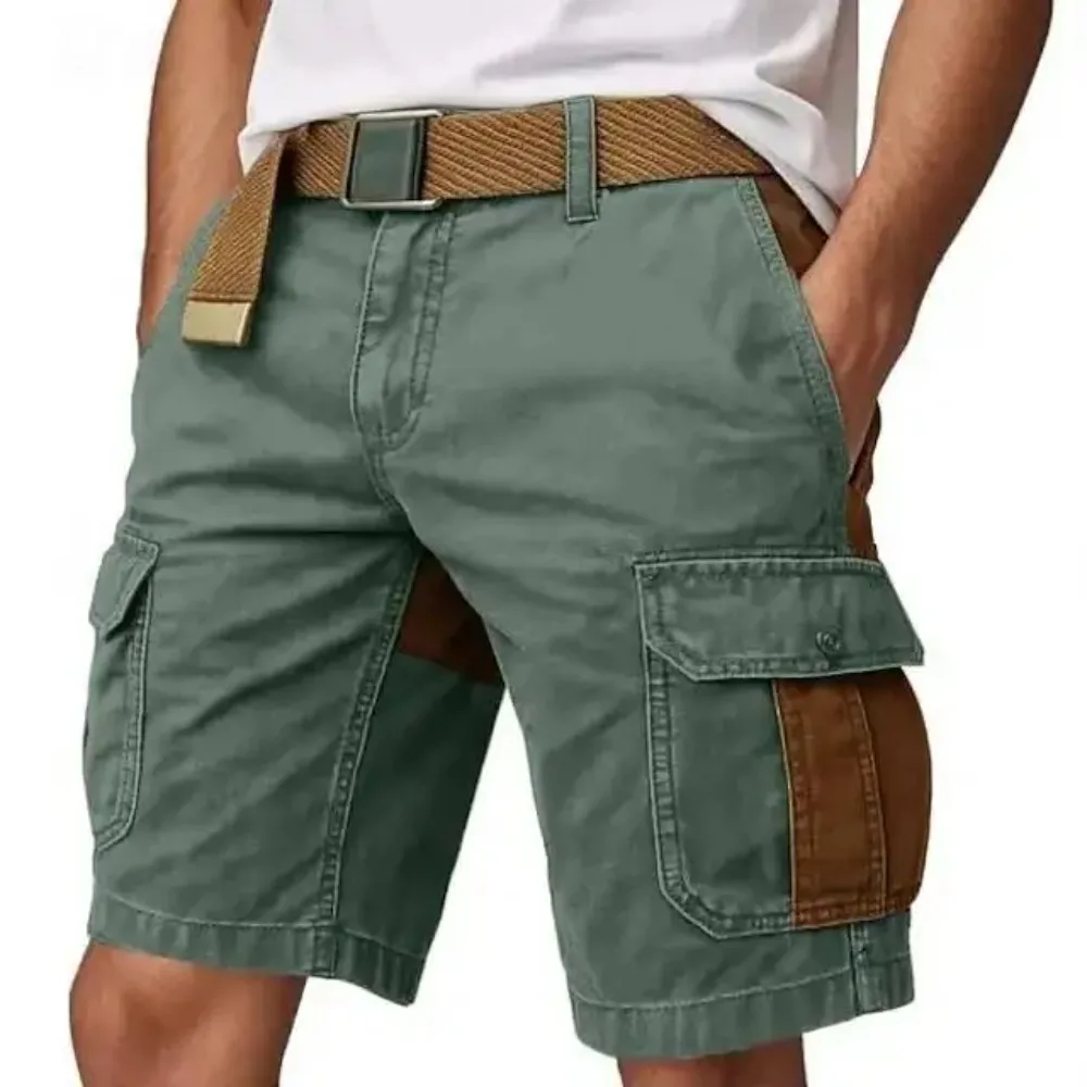 100% Washed Cotton Men's Cargo Shorts with Multi Pockets Knee Length Straight Casual Shorts Male Basic Zipper Fly Short Pants