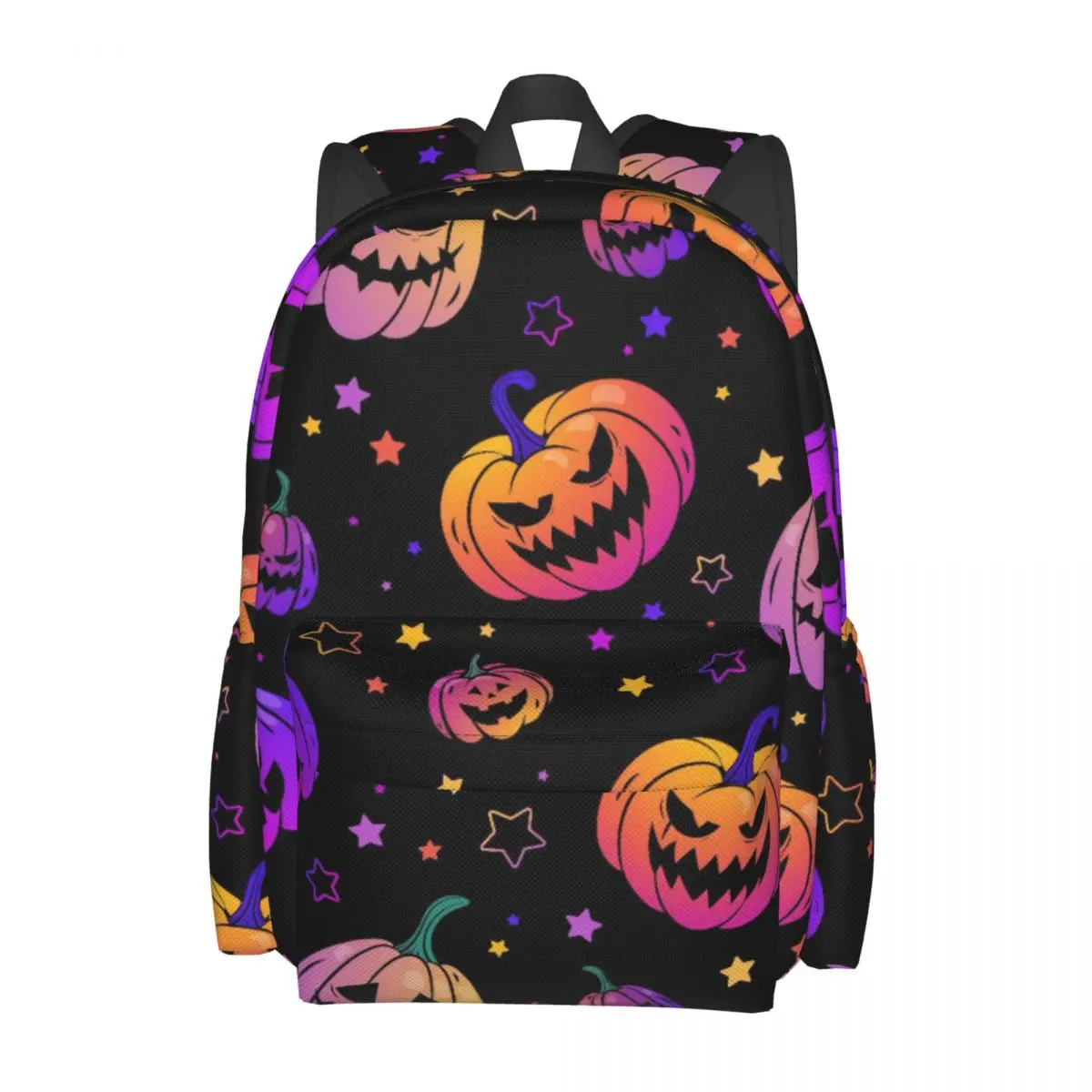 Pumpkin & Stars Pattern Halloween Large Capacity Student Backpack Casual Fashion School Bag Bookbag Travel Rucksack