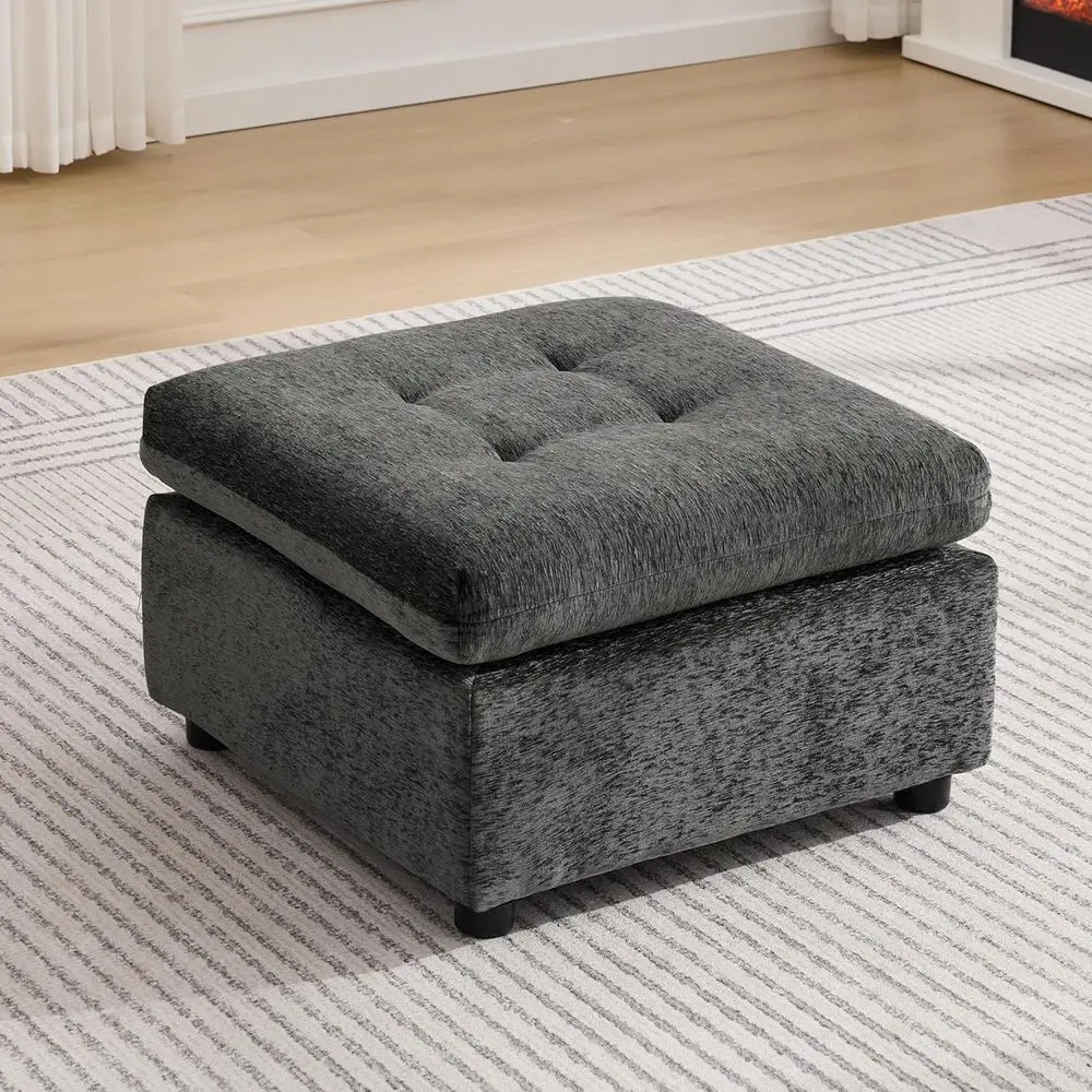 24Square ular Ottoman or ctional Soa, Tuted Chenille Upholstered ootrest, Cloud Soa Ottoman or Living Room, k Grey