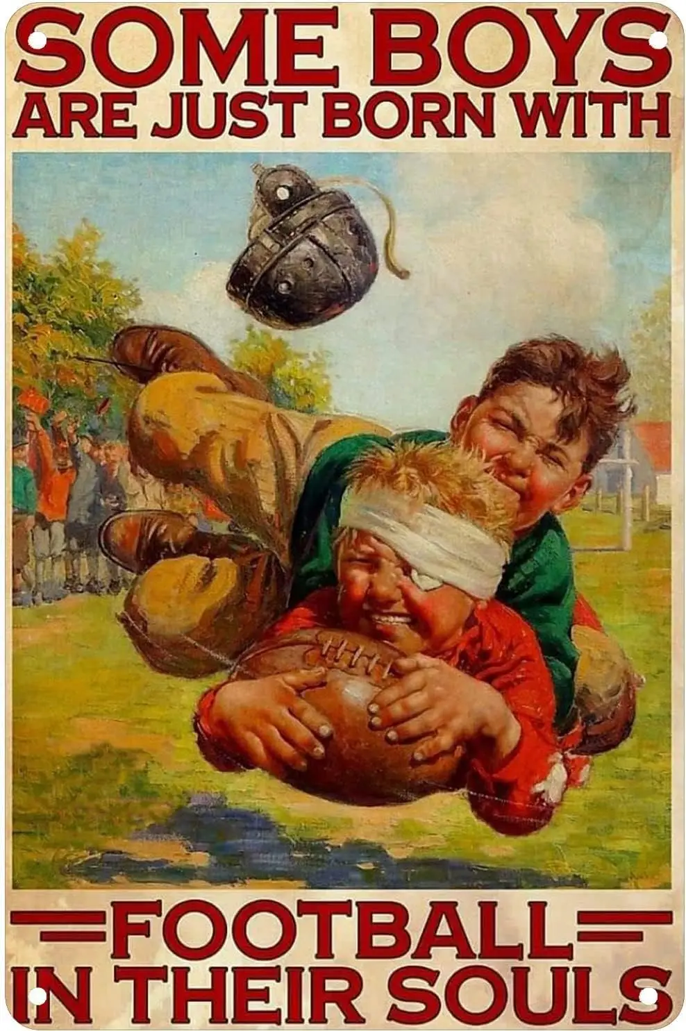 Vintage Boys Born With Football In Their Souls Aluminium Metal Tin Sign 8x12 Inch Home Poster Bar Pub Decor sign