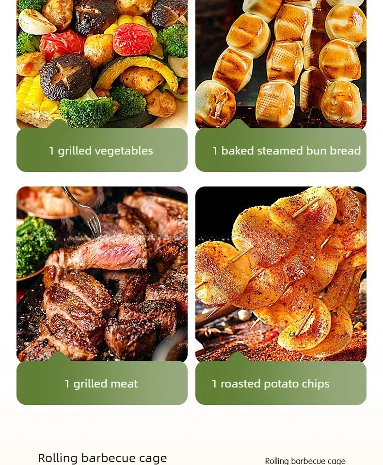 Rollender Grillkorb, Abnehmbarer Holzgriff, 304 Edelstahl, Stapelbare Grillwerkzeuge, Smoker-BBQ-Zubehör für Gemüse – Detail 8