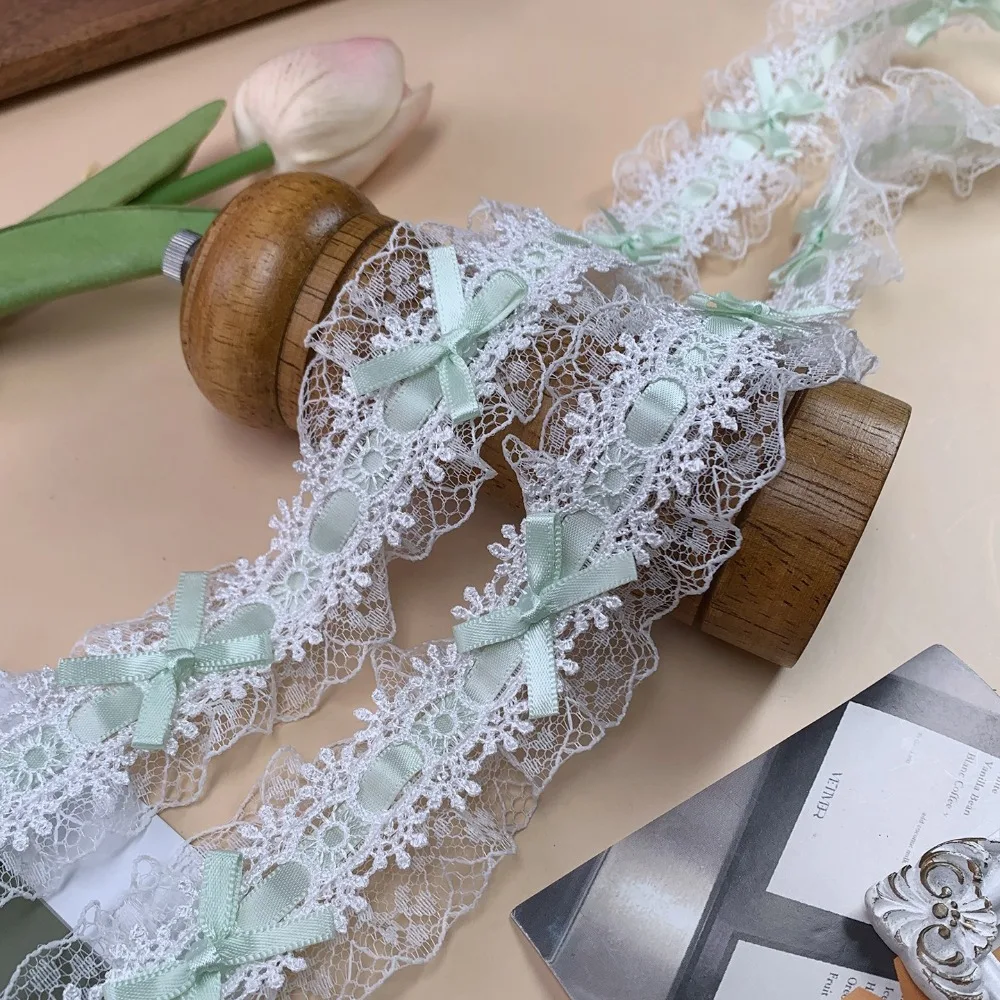 New 1Yard Lace Trim Ribbons Bows & Pleated Handmade Fabric Floral Lace Ribbon Lace Edge Ruffle Trim Wedding Decorations