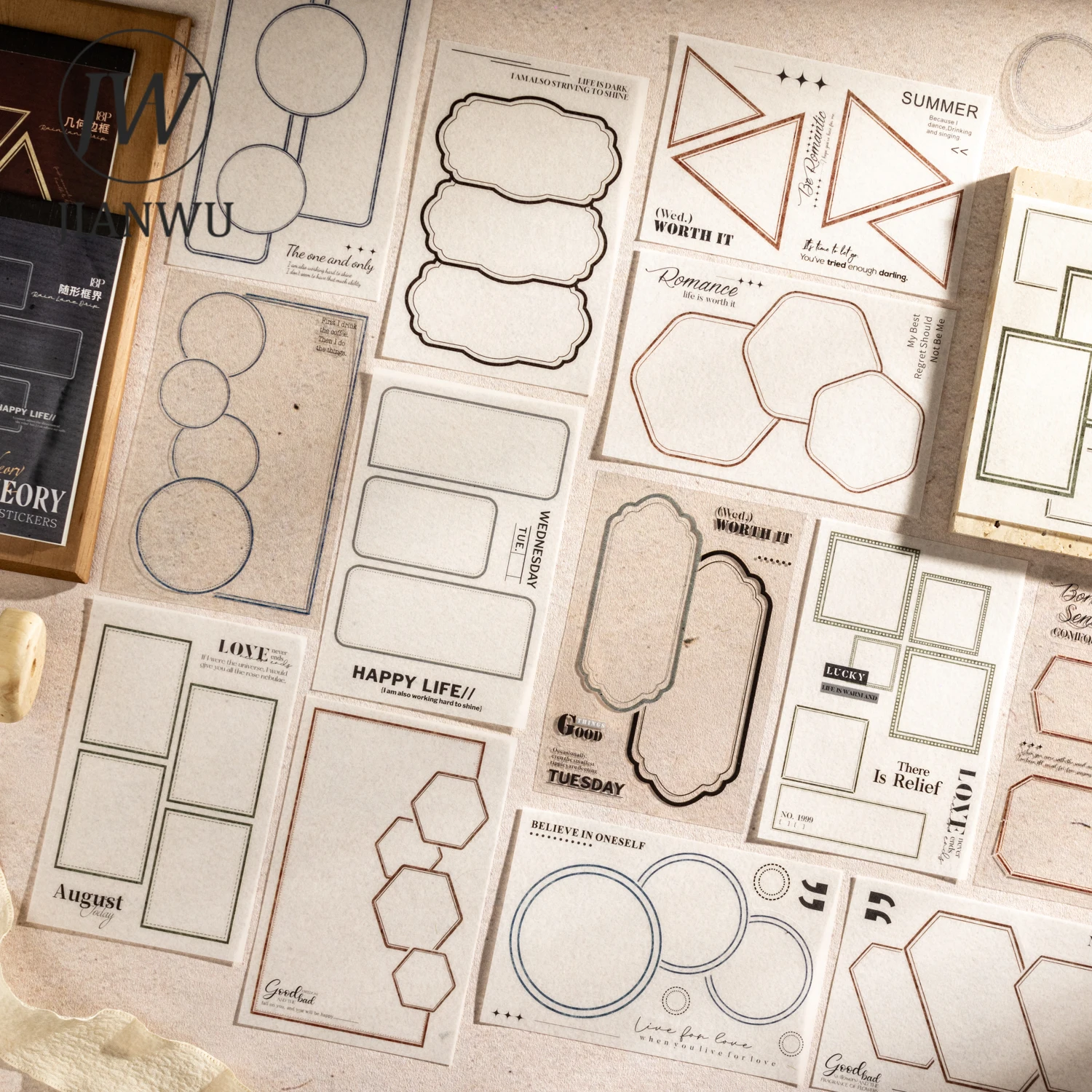 JIANWU Border Theory Series Vintage Geometric Frame Landscape Material Collage Sticker Book Creative DIY Journal Stationery