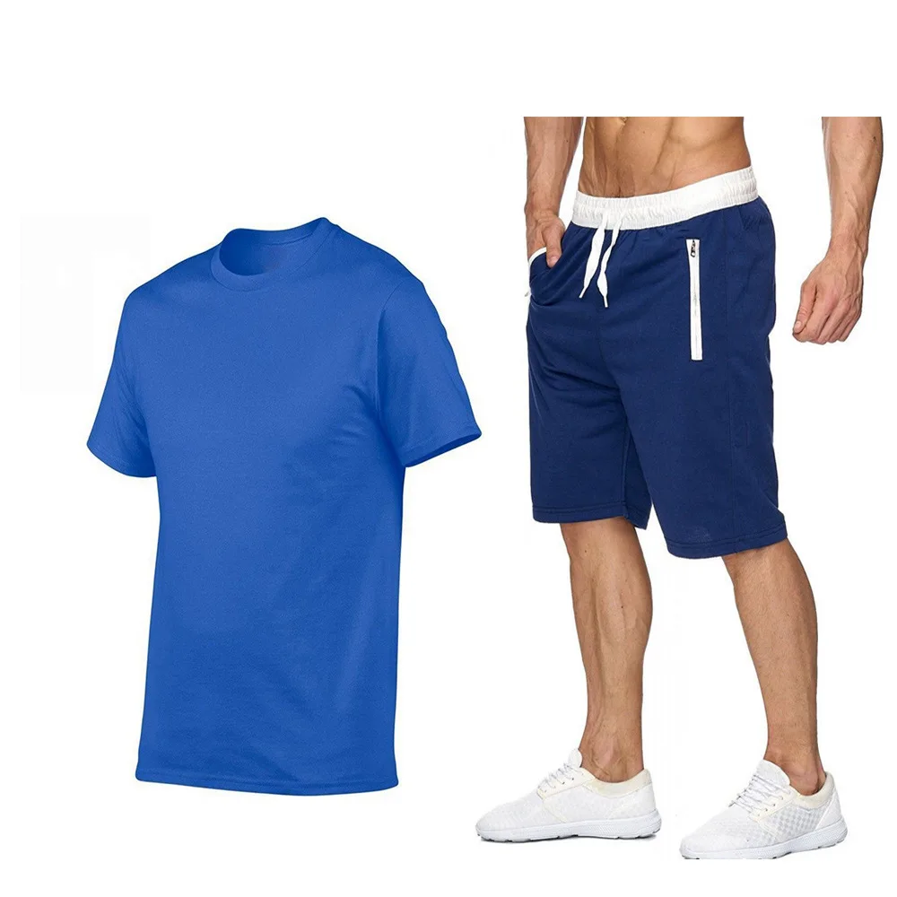 

2025 Summer New Style Regular Men's Short-sleeved T-shirt Drawstring Shorts Fashionable Sports Casual Solid Color T-shirt For