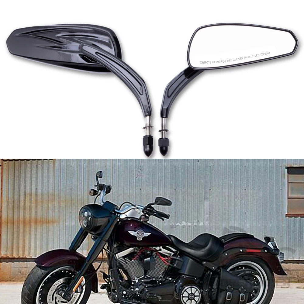 Motorcycle Flaming Chrome/Black Side Mirrors for Harley Davidson Softail Standard FXST Glide Electra Road Custom Dyna Touring