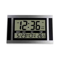 Hot Digital Wall Clock LCD Large Number Time Temperature Calendar Alarm Table Desk Clock Modern Design Office Home Silver
