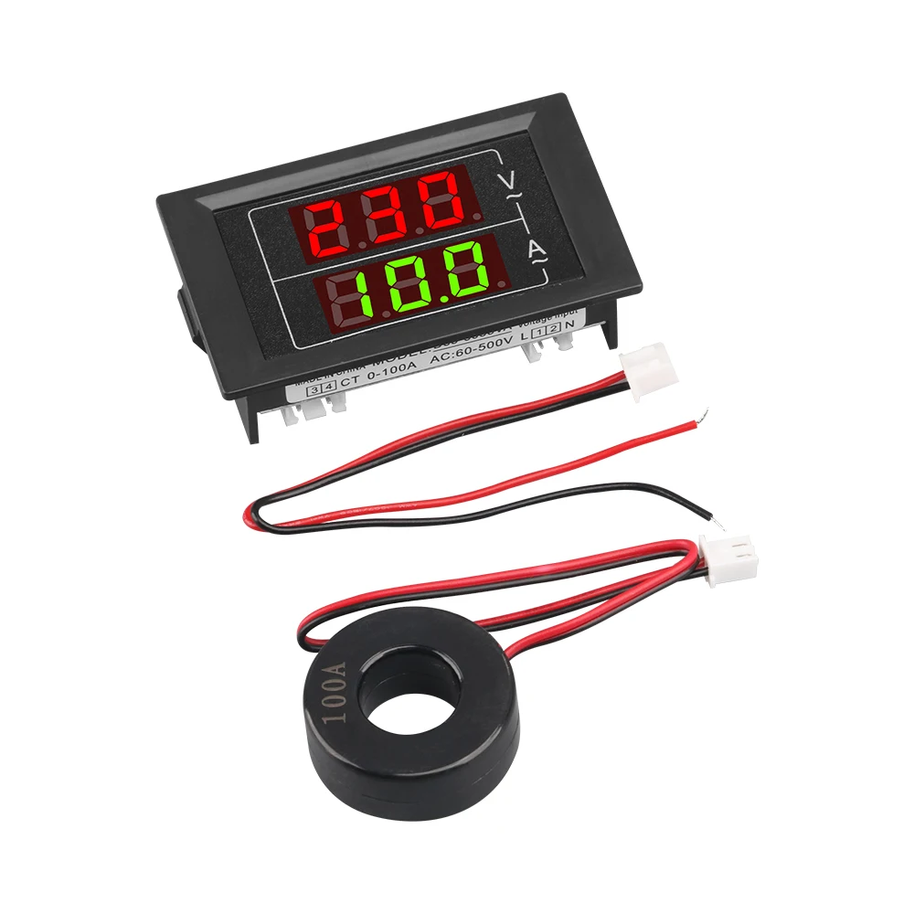 AC60-500V 100A Dual Display Voltmeter Ammeter Digital Voltage Current Meter Volt Amperimetro Detector with Current Transformer